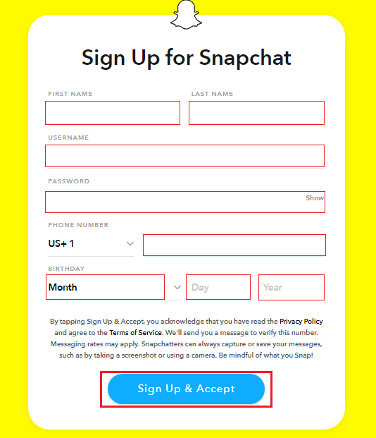 انشاء حساب جديد في Snapchat